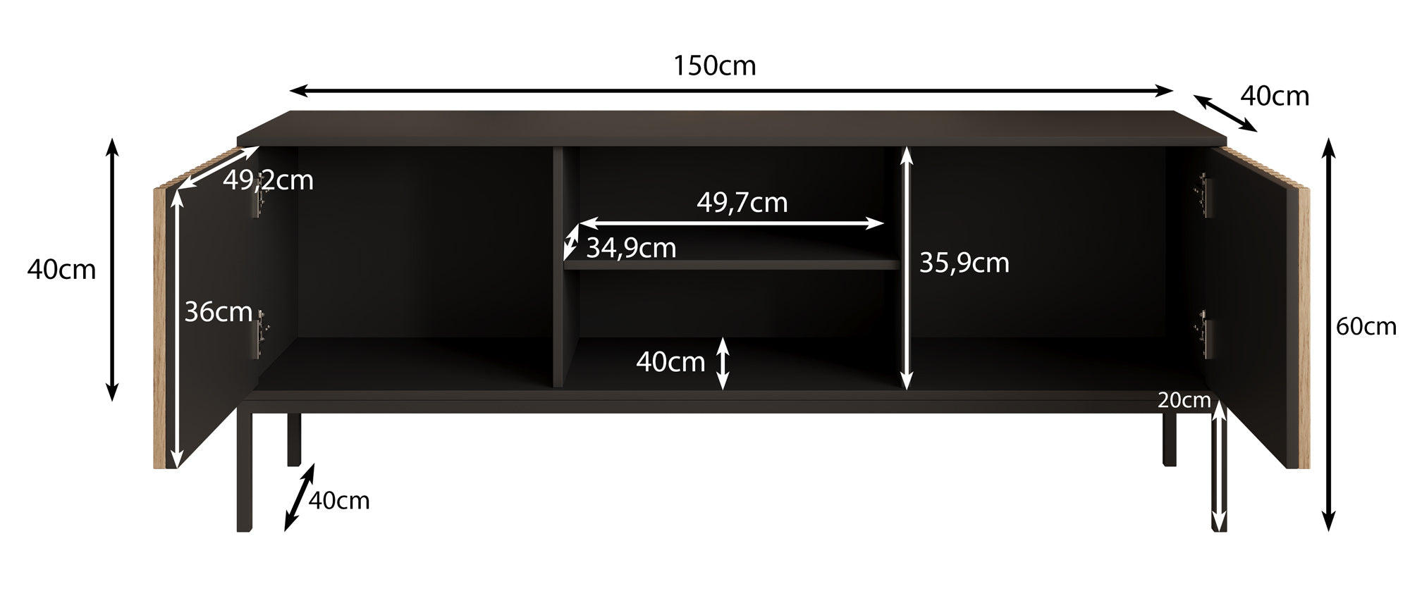 Marbella - TV-Meubel staand - Zwart - 150 cm