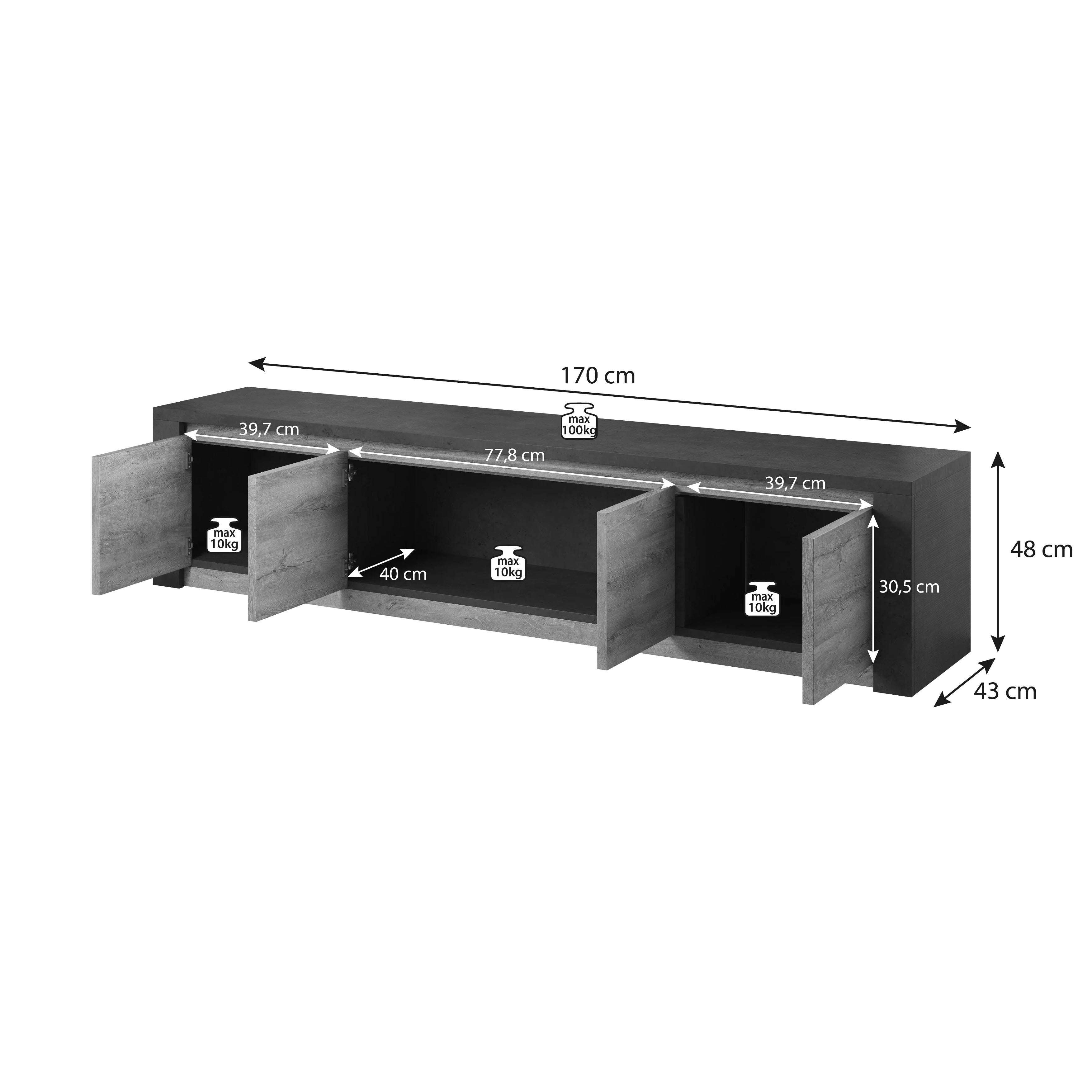 Monaco - TV-Meubel met 4 deuren - Eiken/grijs - 170 cm