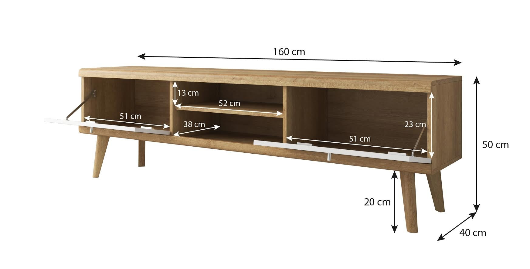 Primavera - TV-Meubel - Wit/licht eiken  - 160 cm
