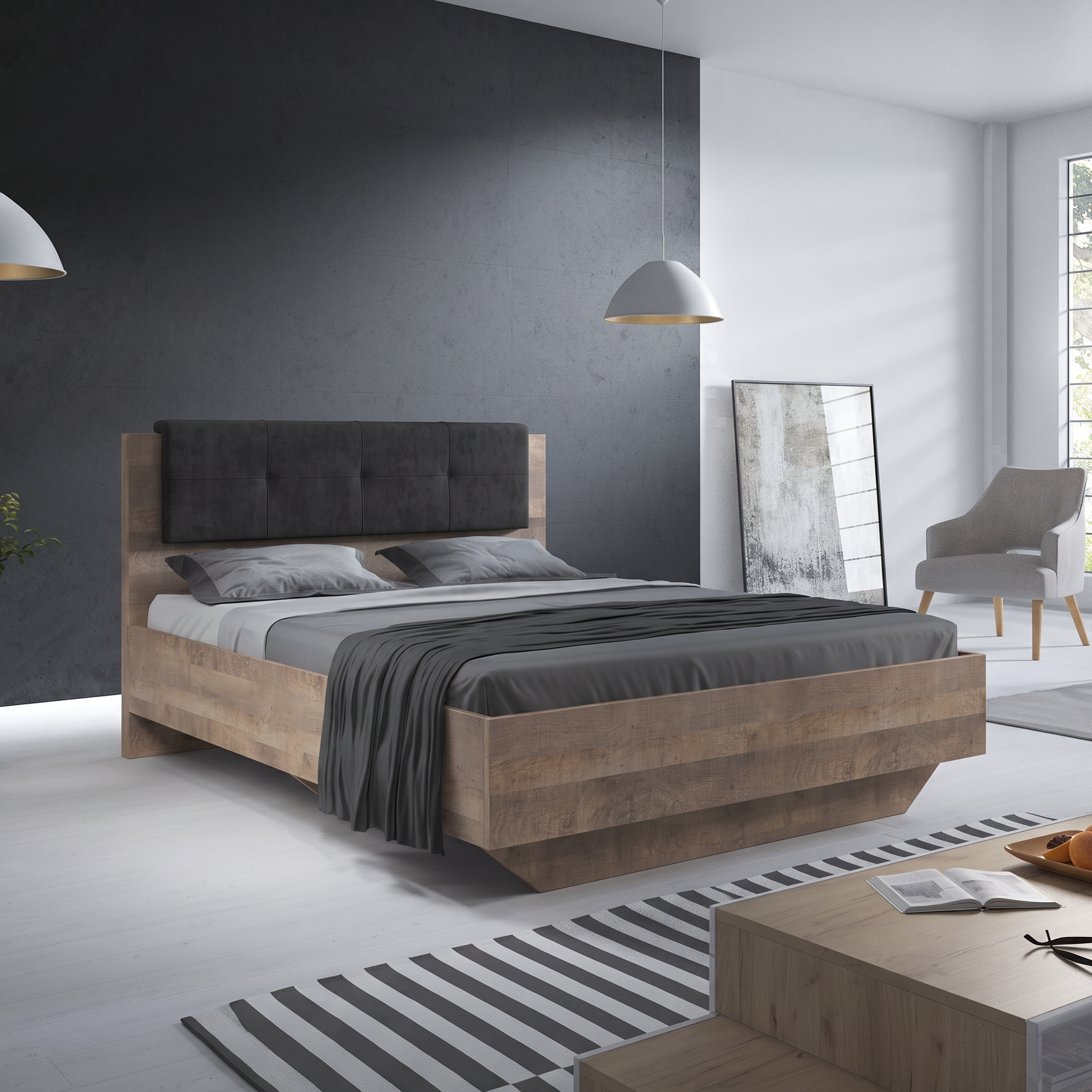 Acasia - Slaapkamer - Grijs/Eiken - 160x200 cm