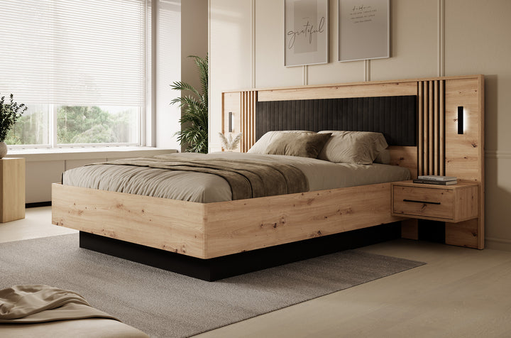Adyson - Tweepersoonsbed met verlichting - Eiken - 160x200 cm