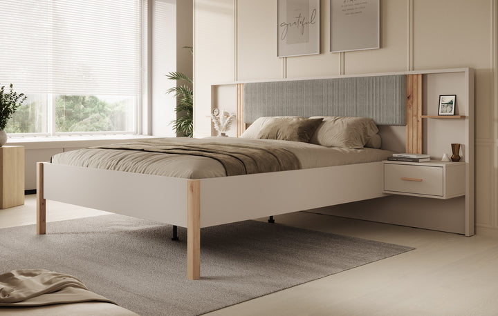 Bahia - Tweepersoonsbed met nachtkastjes - Beige - 160x200 cm