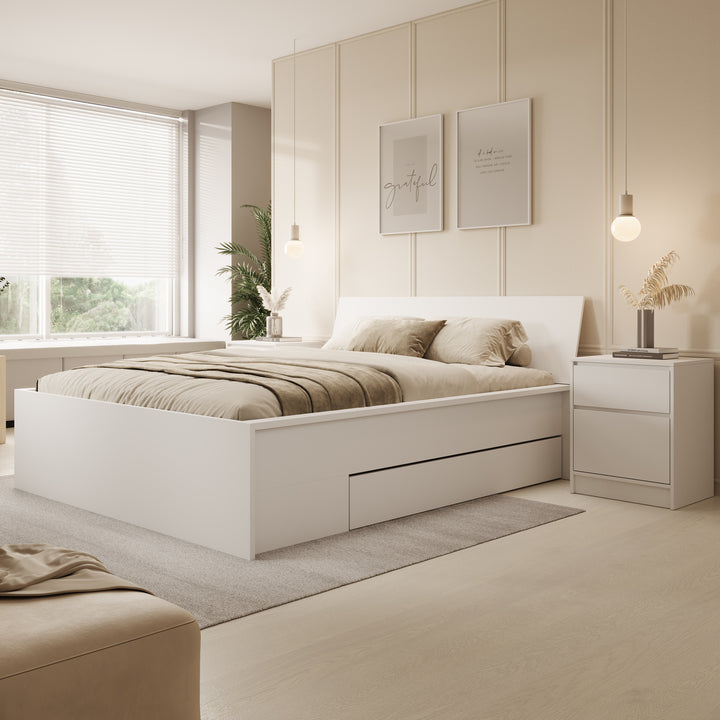 Brett - Tweepersoonsbed met lade - Wit - 160x200 cm