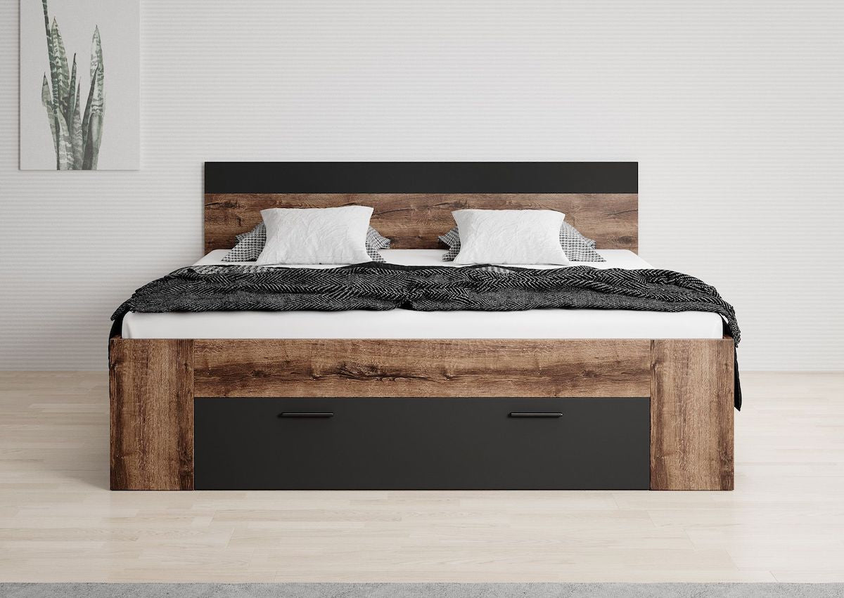 Brown - Tweepersoonsbed - Zwart/Eiken - 180x200 cm