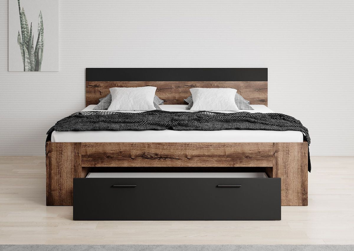 Brown - Tweepersoonsbed - Zwart/Eiken - 180x200 cm