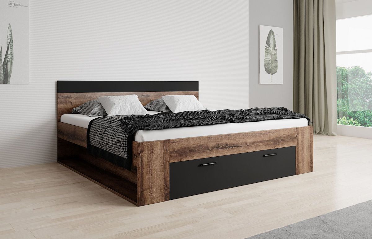 Brown - Tweepersoonsbed - Zwart/Eiken - 180x200 cm