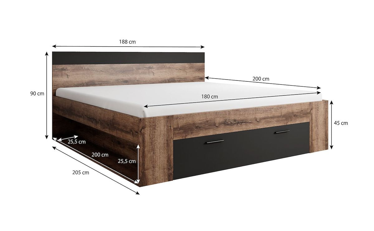 Brown - Tweepersoonsbed - Zwart/Eiken - 180x200 cm
