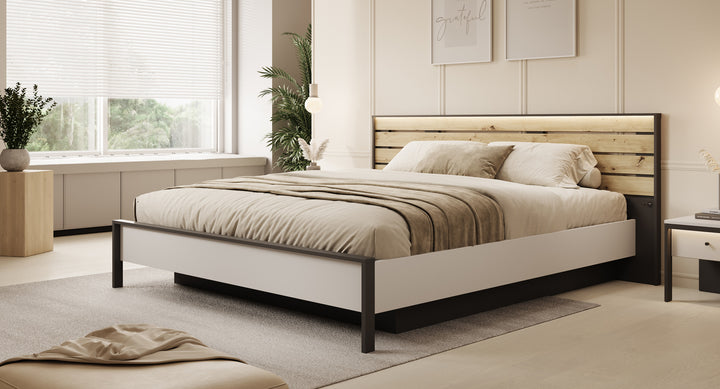 Genesis - Tweepersoonsbed met opbergruimte - Grijs - 180x200 cm