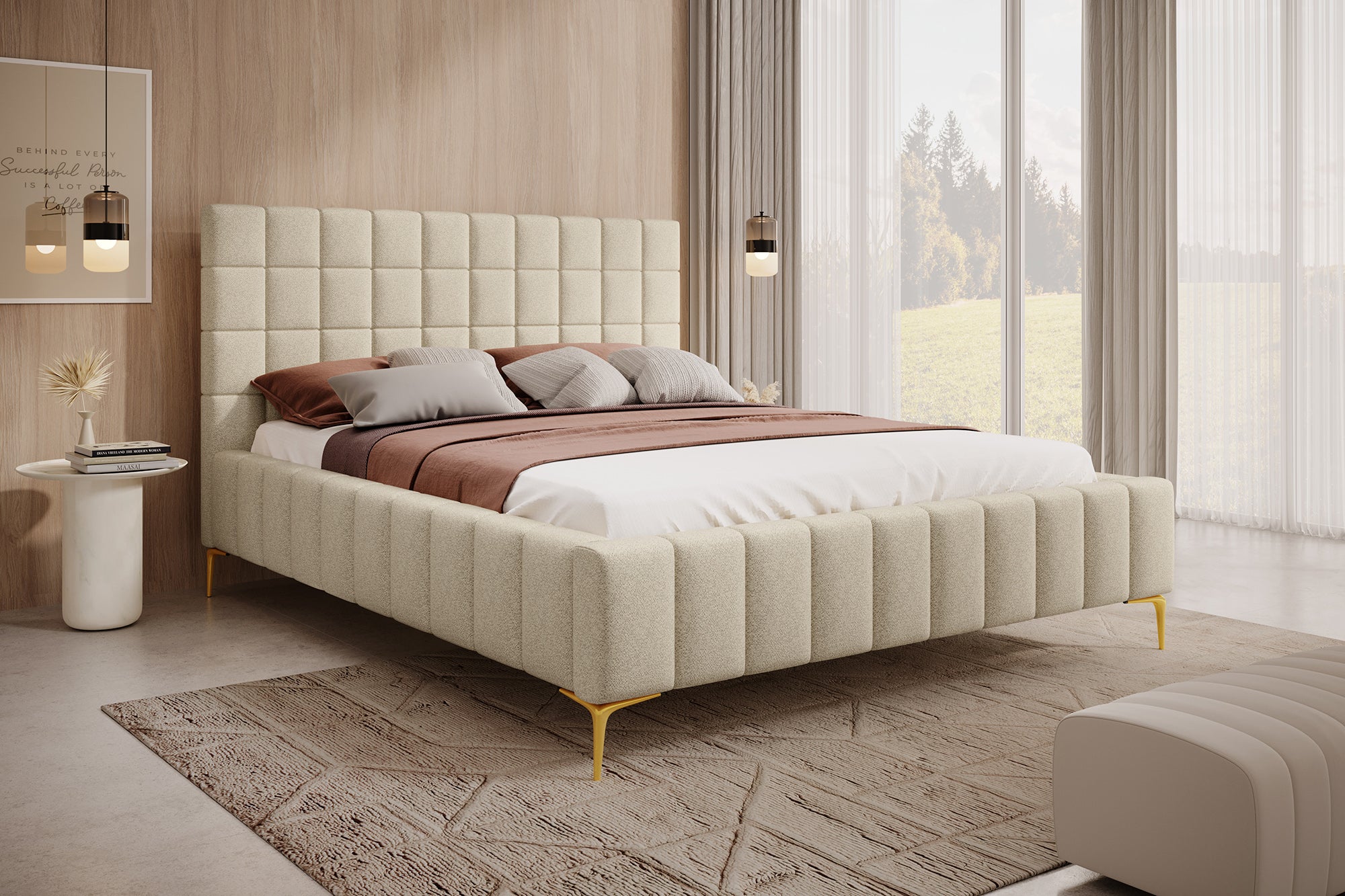Great - Tweepersoonsbed - Stof beige - 180x200 cm