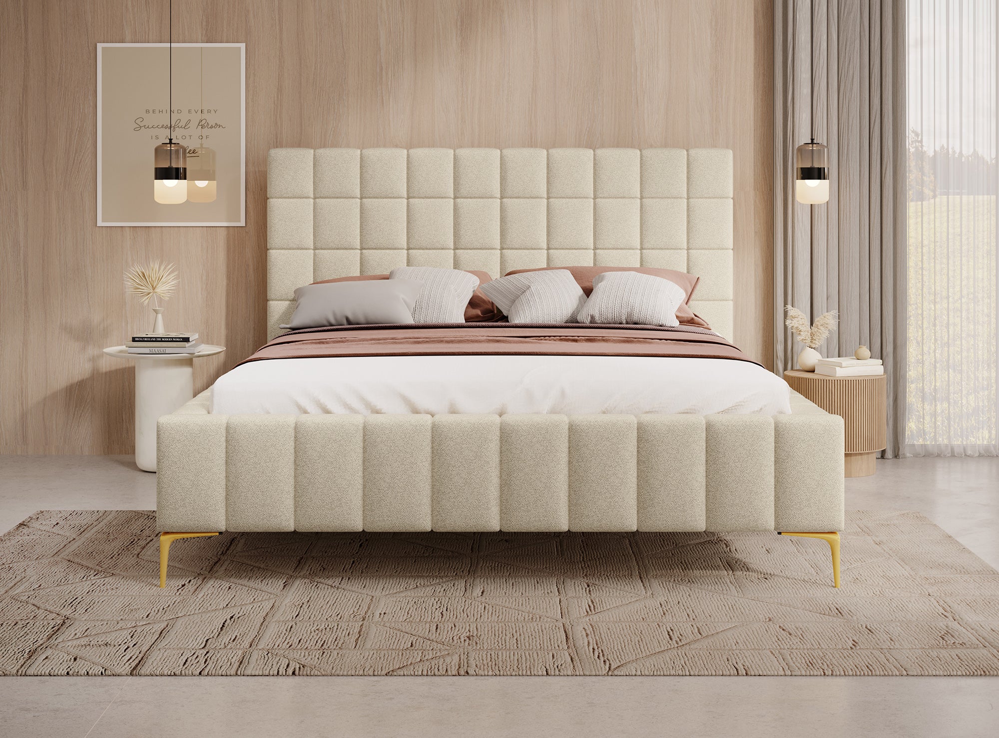 Great - Tweepersoonsbed - Stof beige - 180x200 cm
