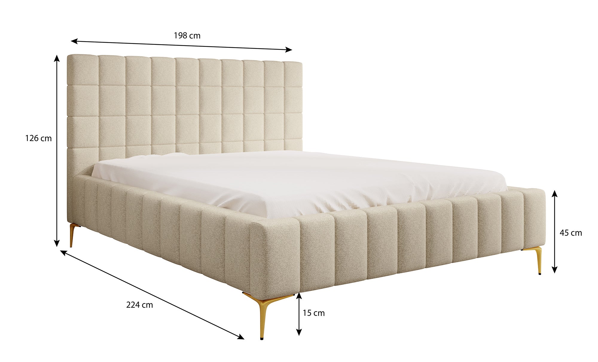 Great - Tweepersoonsbed - Stof beige - 180x200 cm