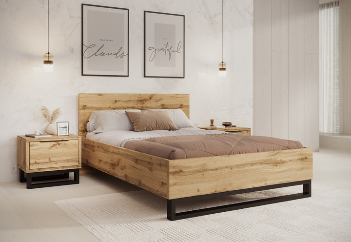 Harlow - Tweepersoonsbed - Eiken - 140x200 cm