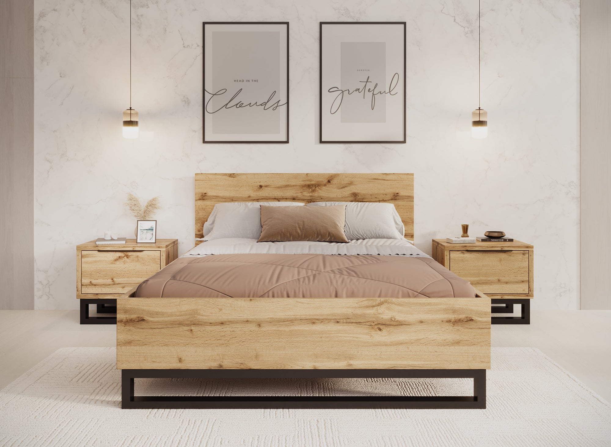 Harlow - Tweepersoonsbed - Eiken - 140x200 cm