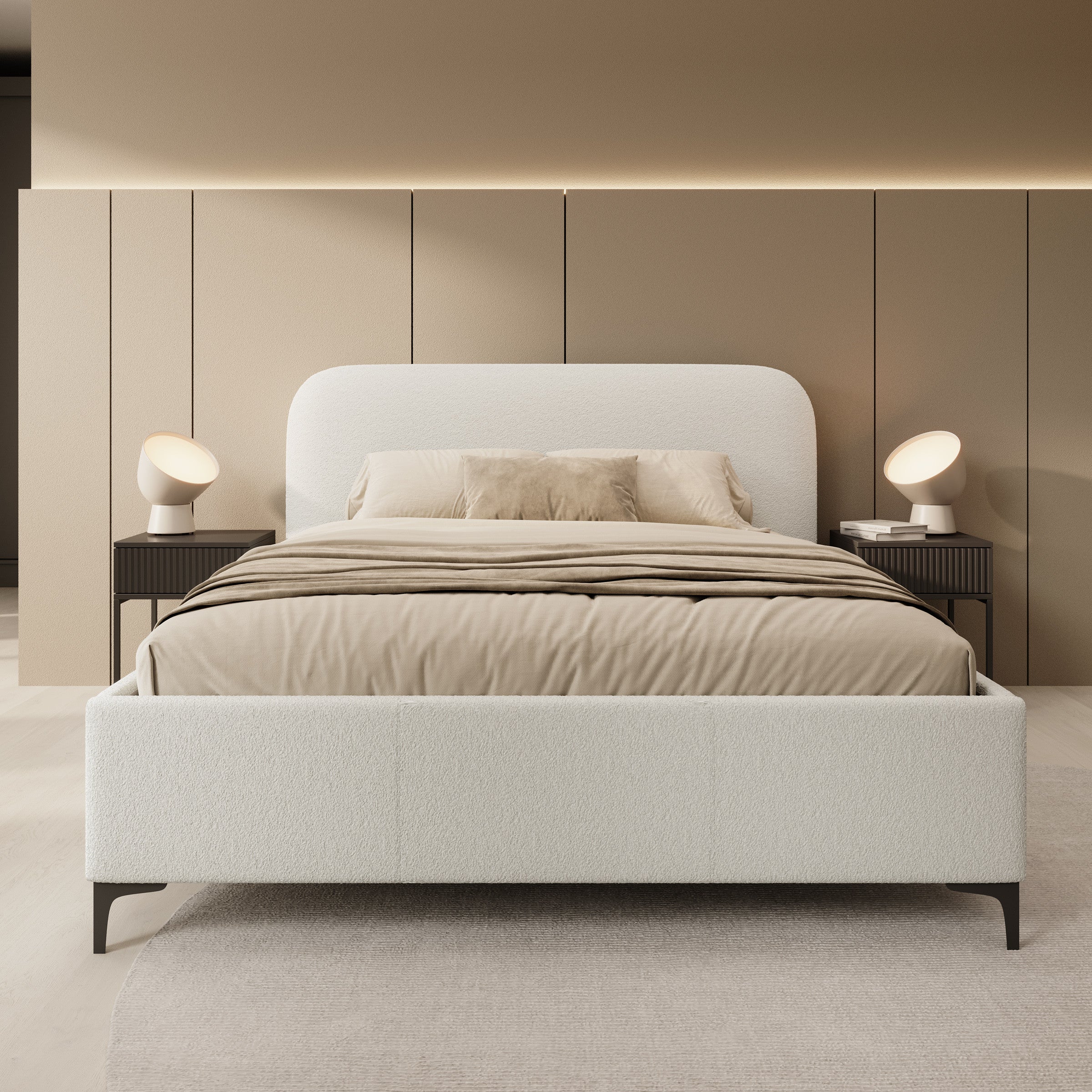 Helsink - Tweepersoonsbed - Teddystof beige - 160x200 cm