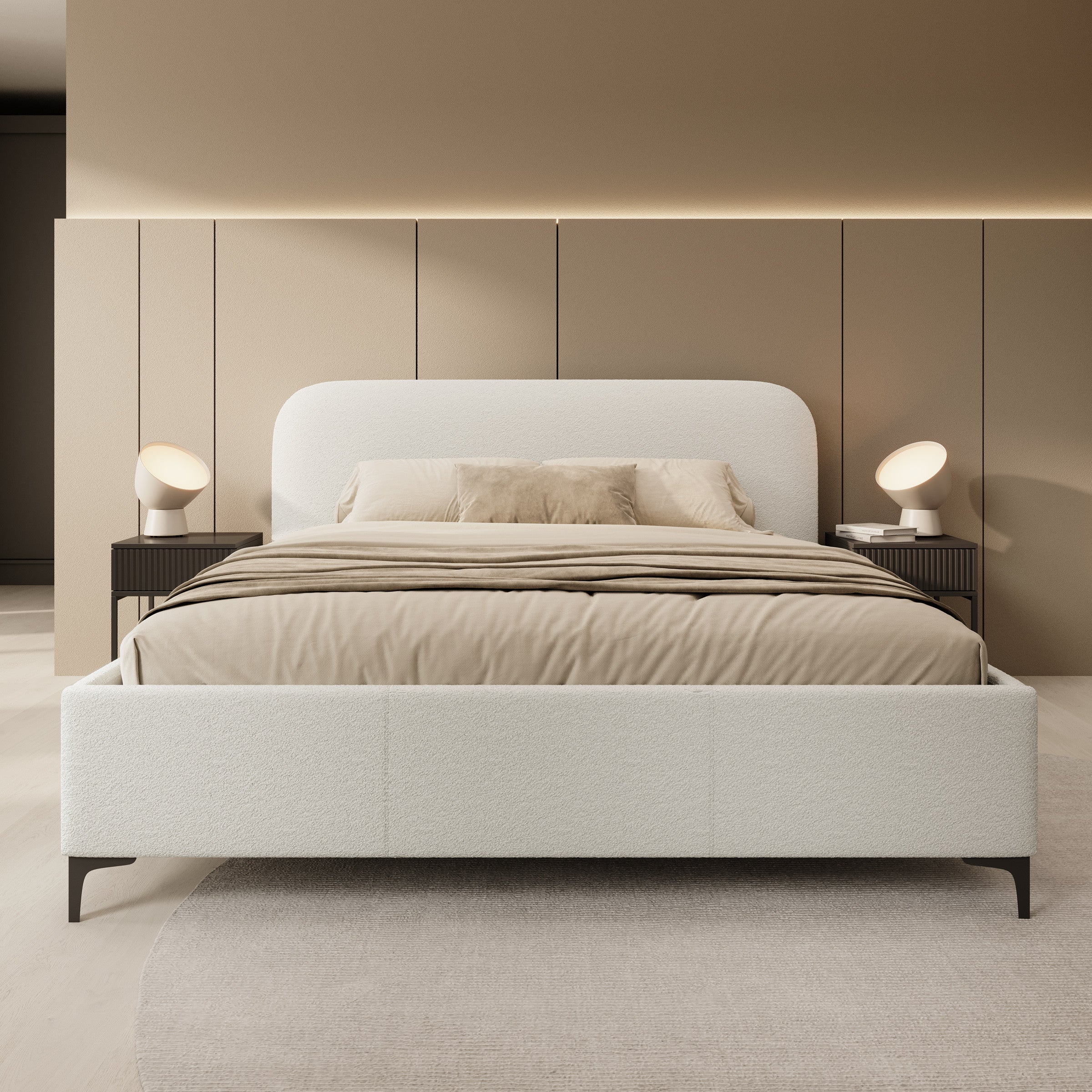 Helsink - Tweepersoonsbed - Teddystof beige - 180x200 cm