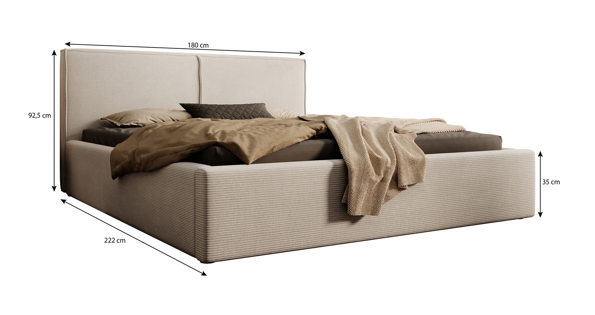 Infinity - Tweepersoonsbed - Fluffy ribstof grijs - 160x200 cm