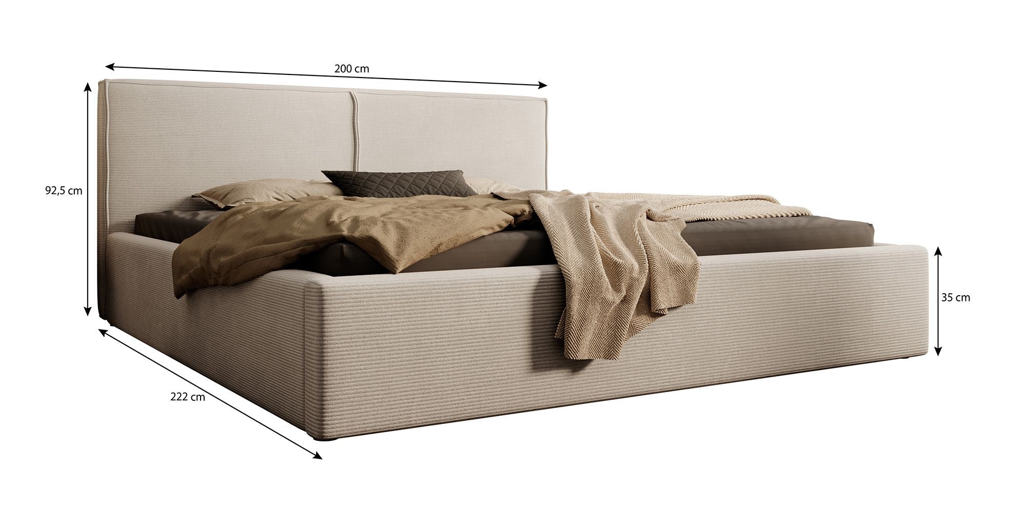 Infinity - Tweepersoonsbed - Fluffy ribstof beige - 180x200 cm