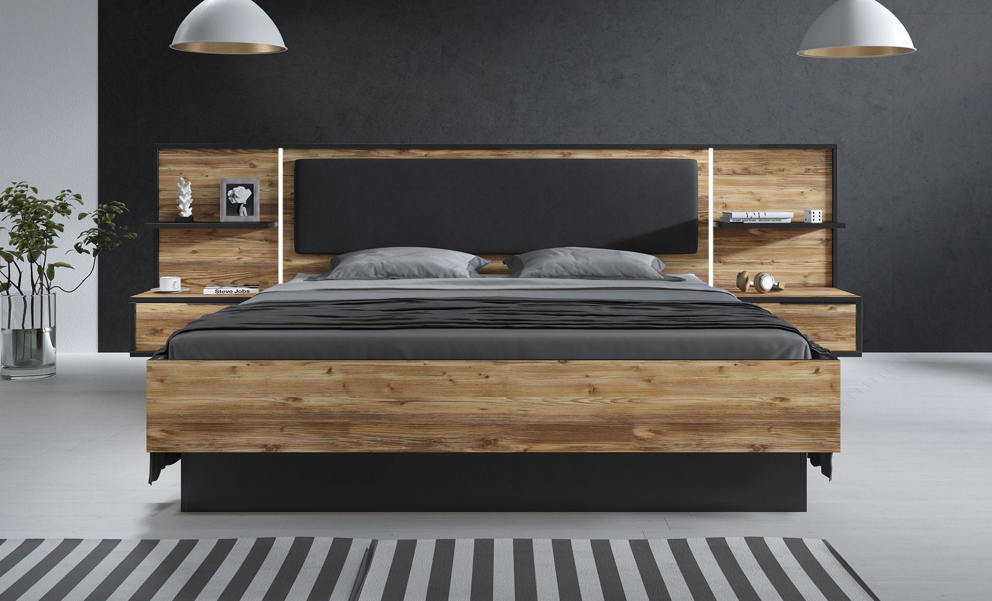 Jacob 2 - Slaapkamer - Zwart/Eiken - 180x200 cm - Groot