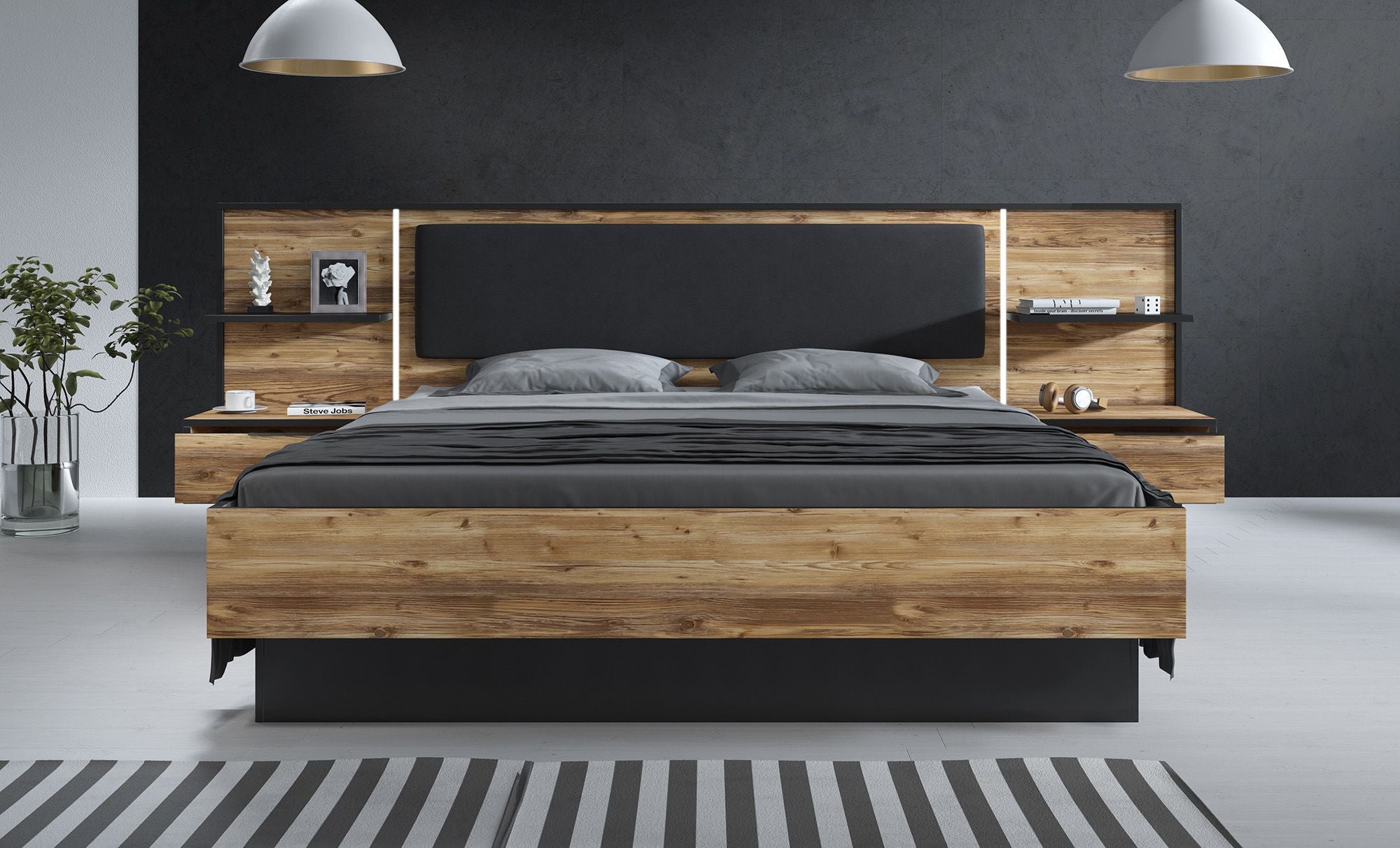 Jacob 2 - Slaapkamer - Zwart/Eiken - 180x200 cm - Groot