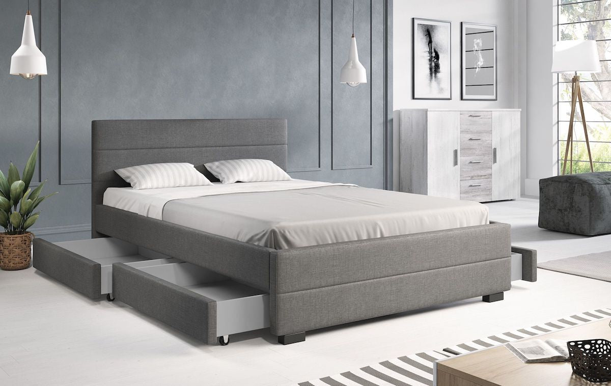 Loox - Tweepersoonsbed met 4 lades - Stof grijs - 140x200 cm