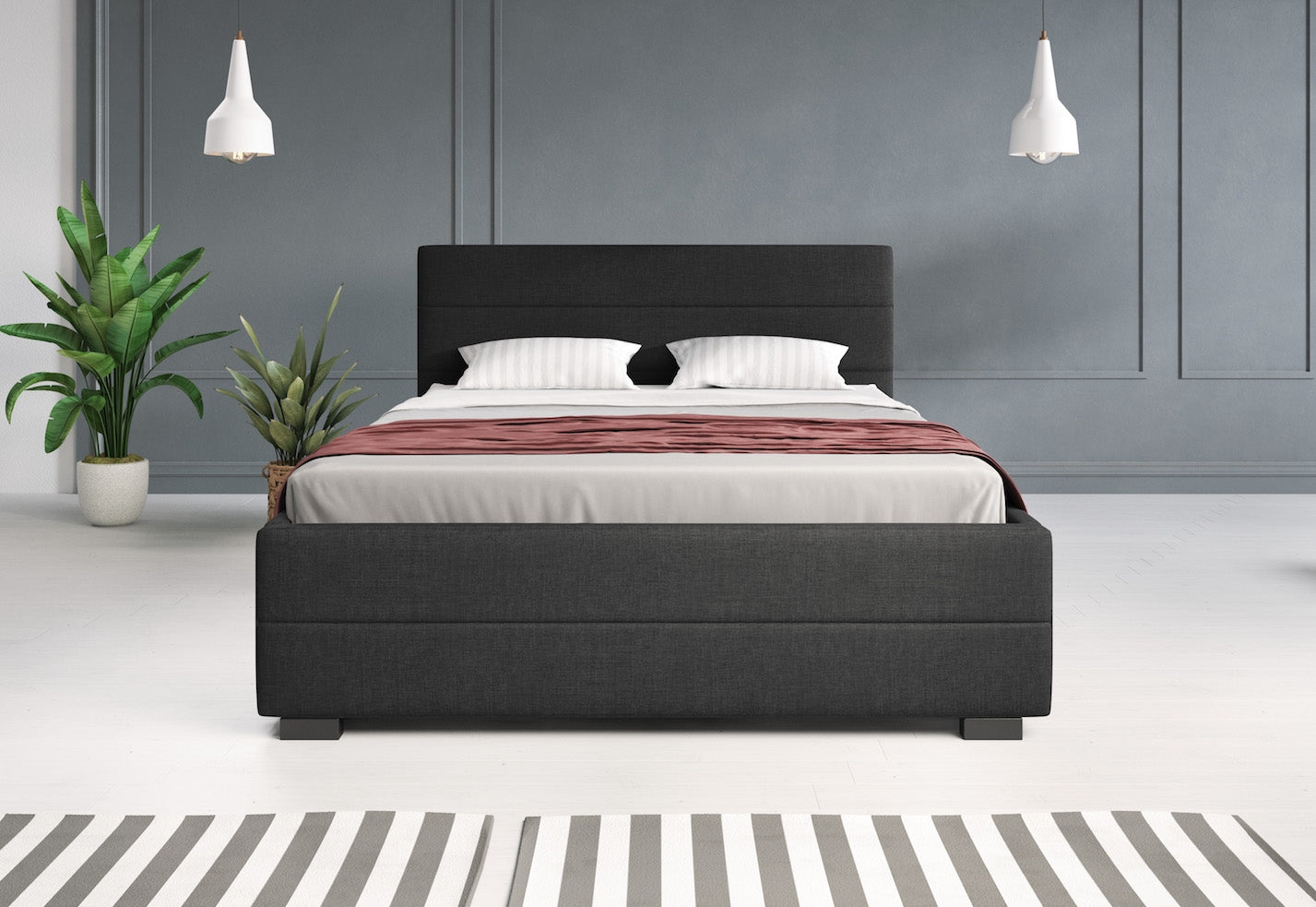 Loox - Tweepersoonsbed met 4 lades - Stof zwart - 140x200 cm