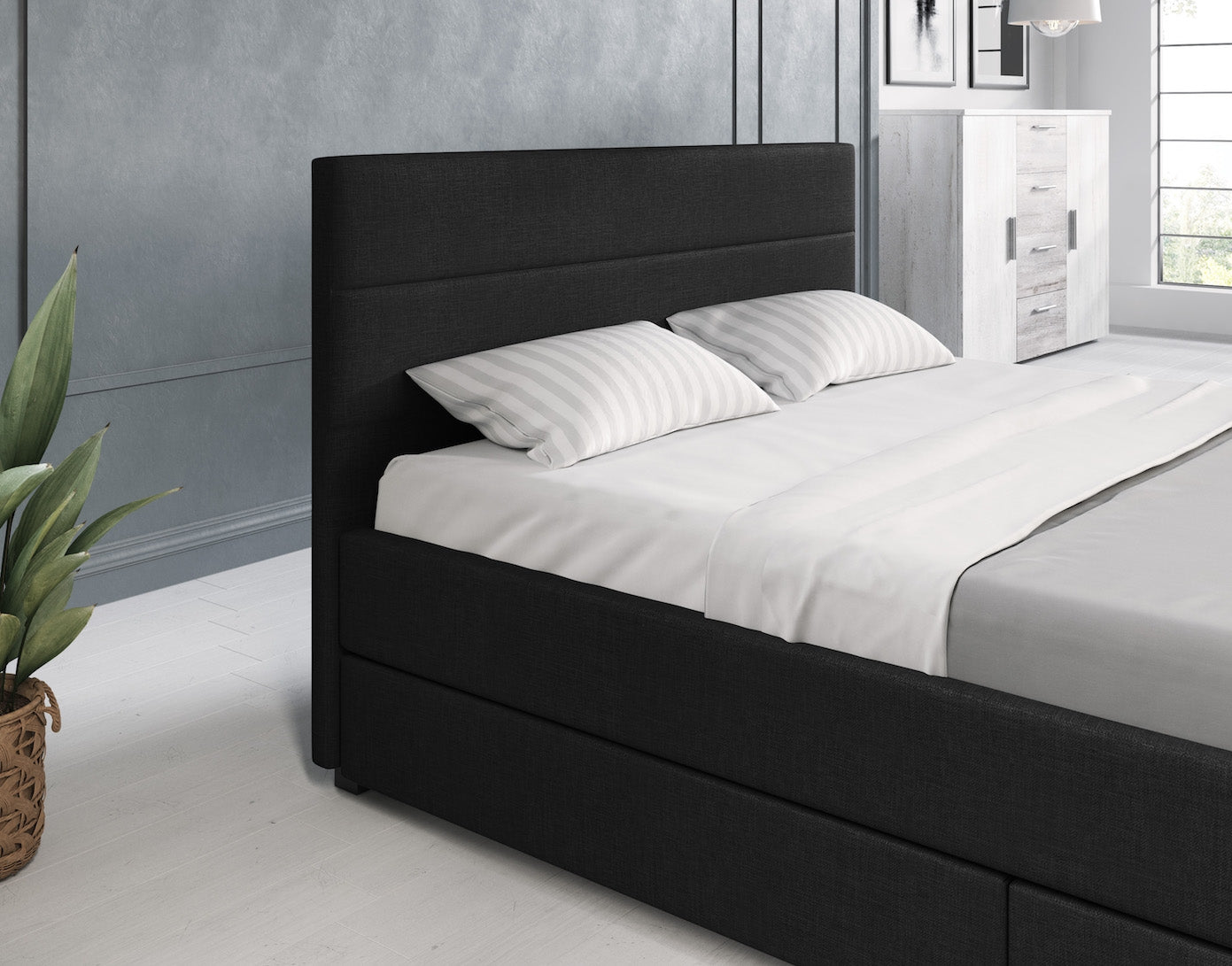 Loox - Tweepersoonsbed met 4 lades - Stof zwart - 140x200 cm