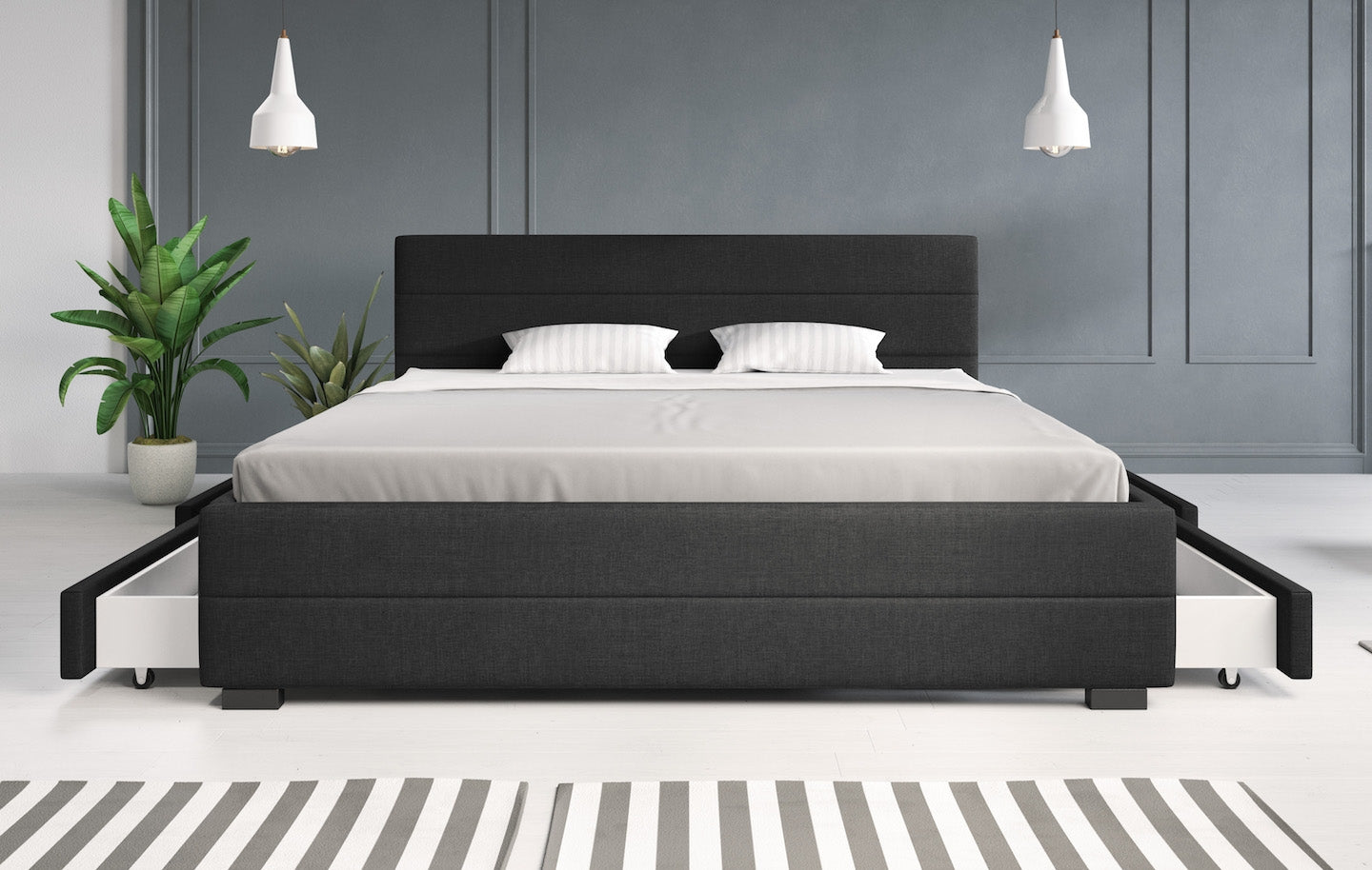 Loox - Tweepersoonsbed met 4 lades - Stof zwart - 180x200 cm