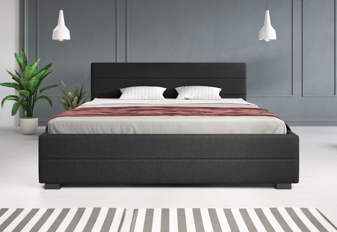 Loox - Tweepersoonsbed met 4 lades - Stof zwart - 180x200 cm