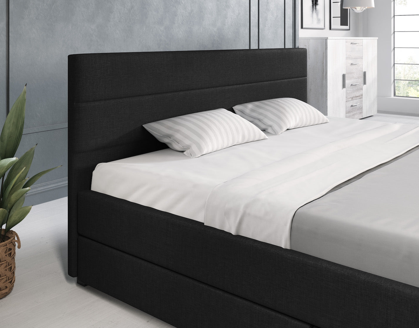 Loox - Tweepersoonsbed met 4 lades - Stof zwart - 180x200 cm