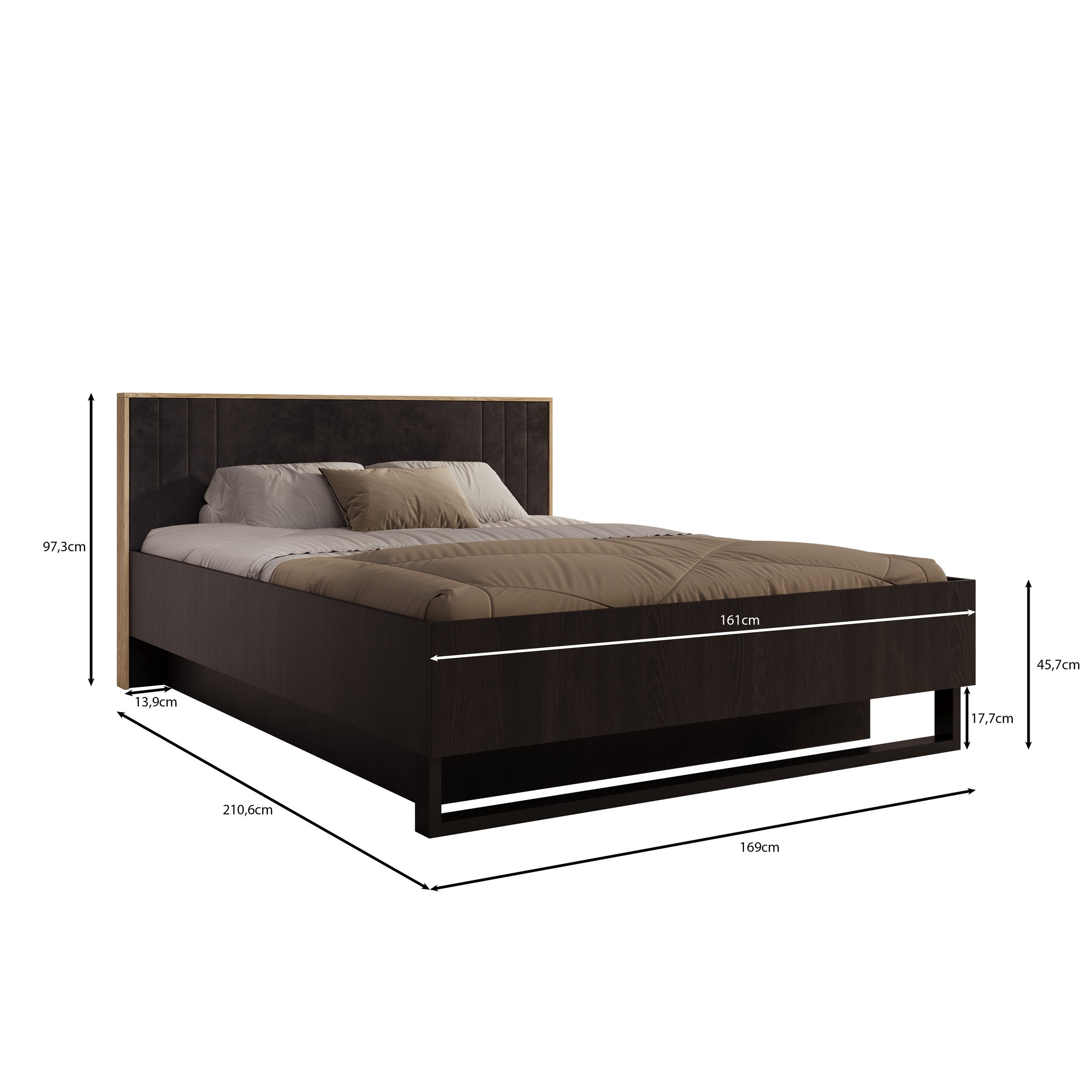 Monor - Tweepersoonsbed met opbergruimte - Zwart - 160x200 cm