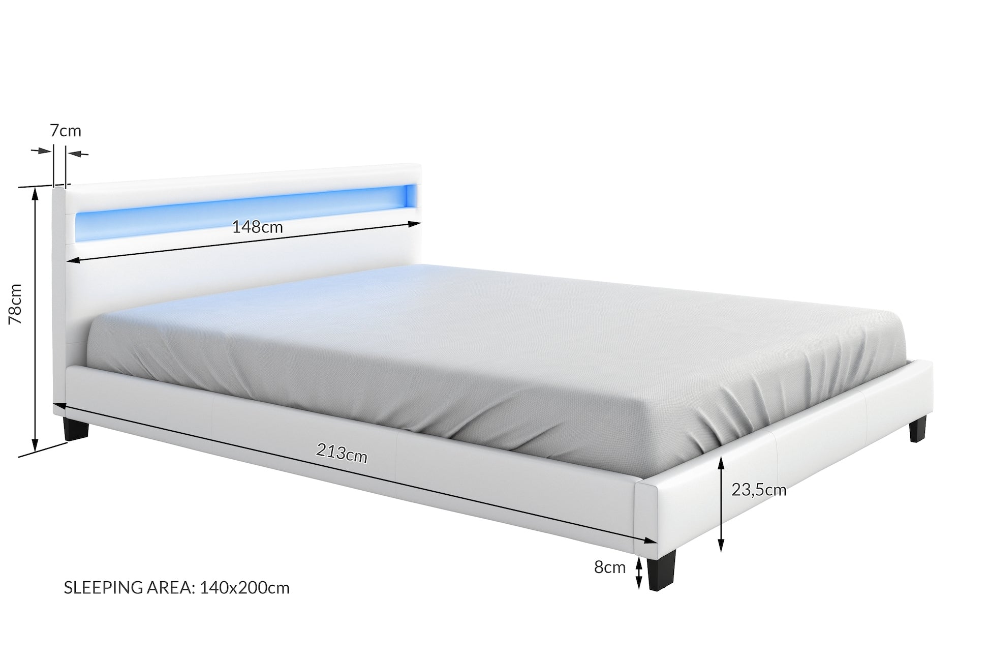 Paris - Tweepersoonsbed met verlichting - Wit - 140x200 cm