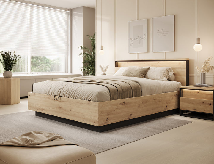 Quarry - Tweepersoonsbed met opbergruimte - Eiken - 160x200 cm