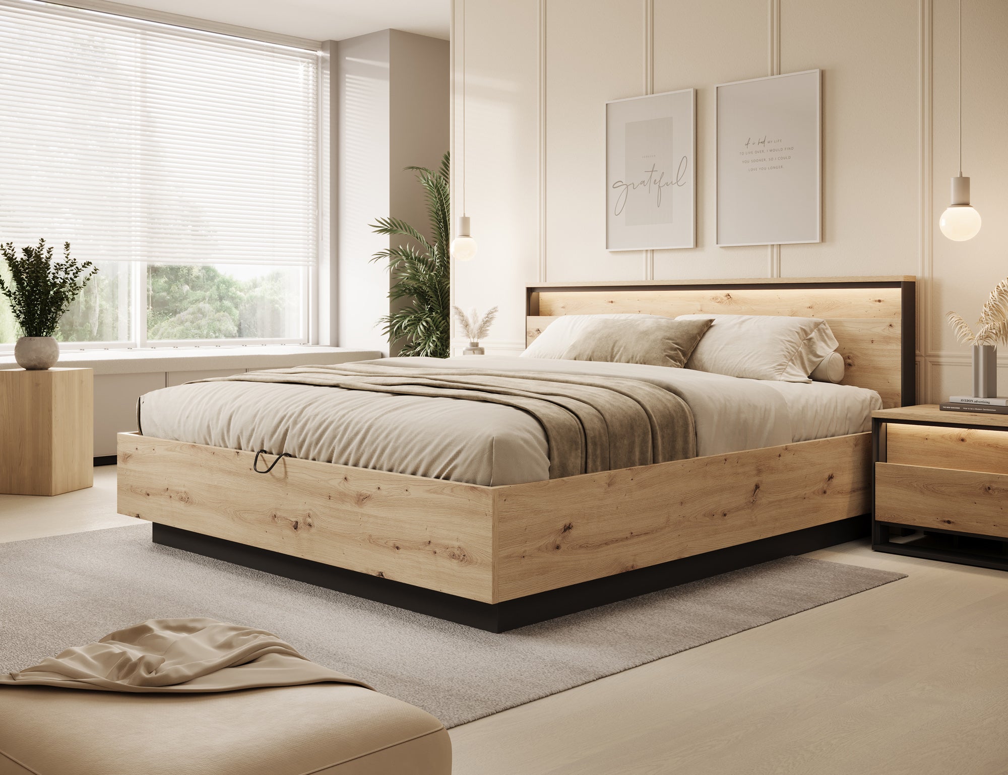 Quarry - Tweepersoonsbed met opbergruimte - Eiken - 180x200 cm