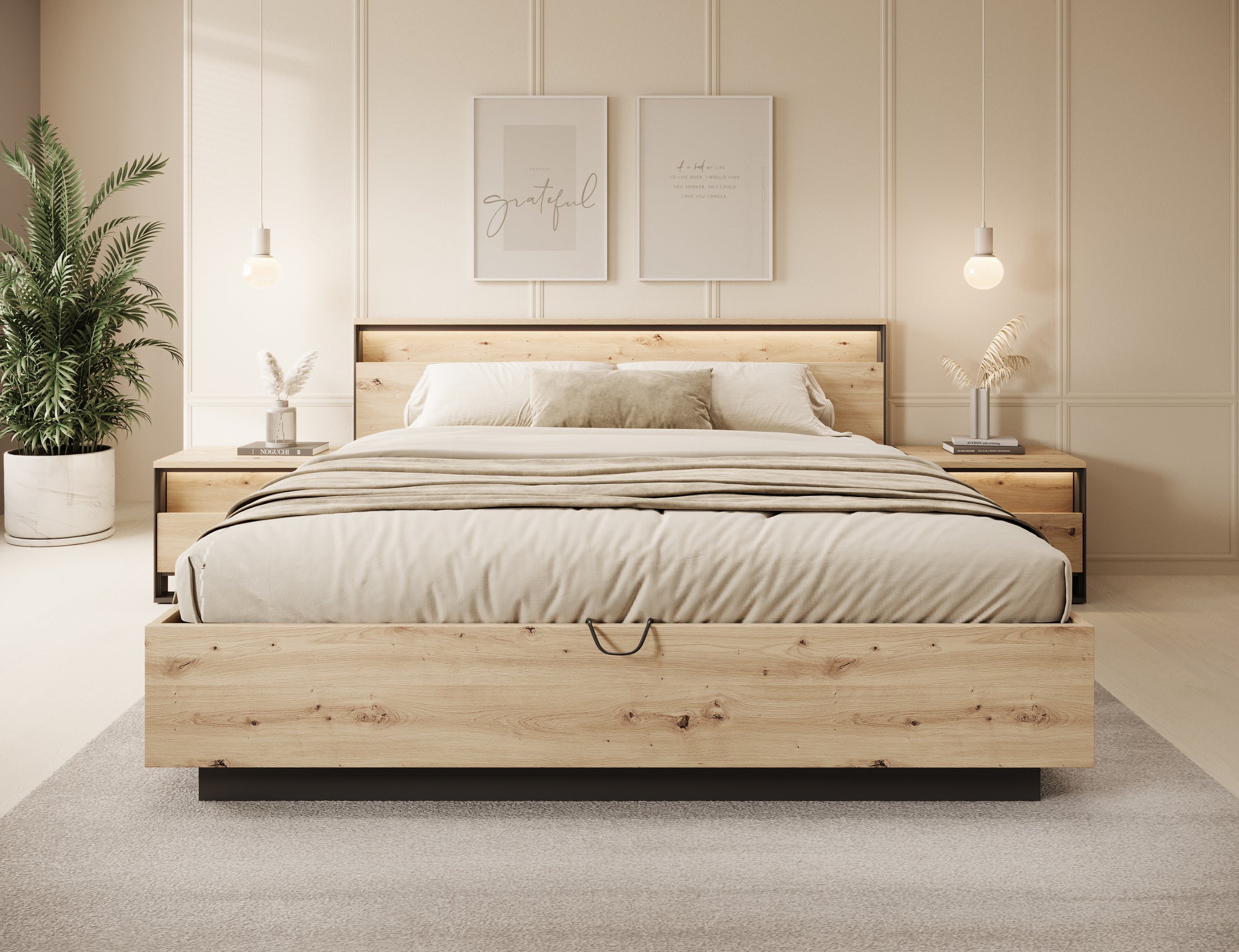 Quarry - Tweepersoonsbed met opbergruimte - Eiken - 180x200 cm