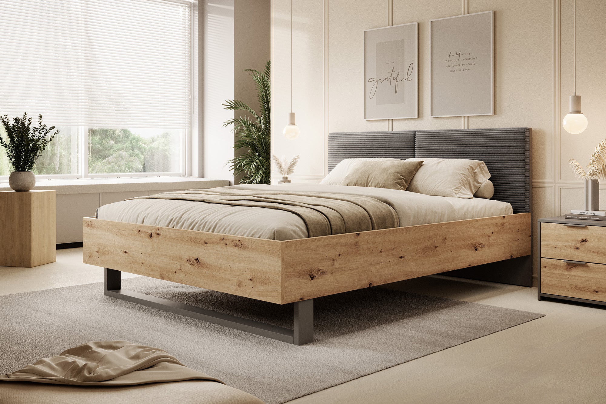 Roma - Tweepersoonsbed - Grijs/Eiken - 160x200 cm