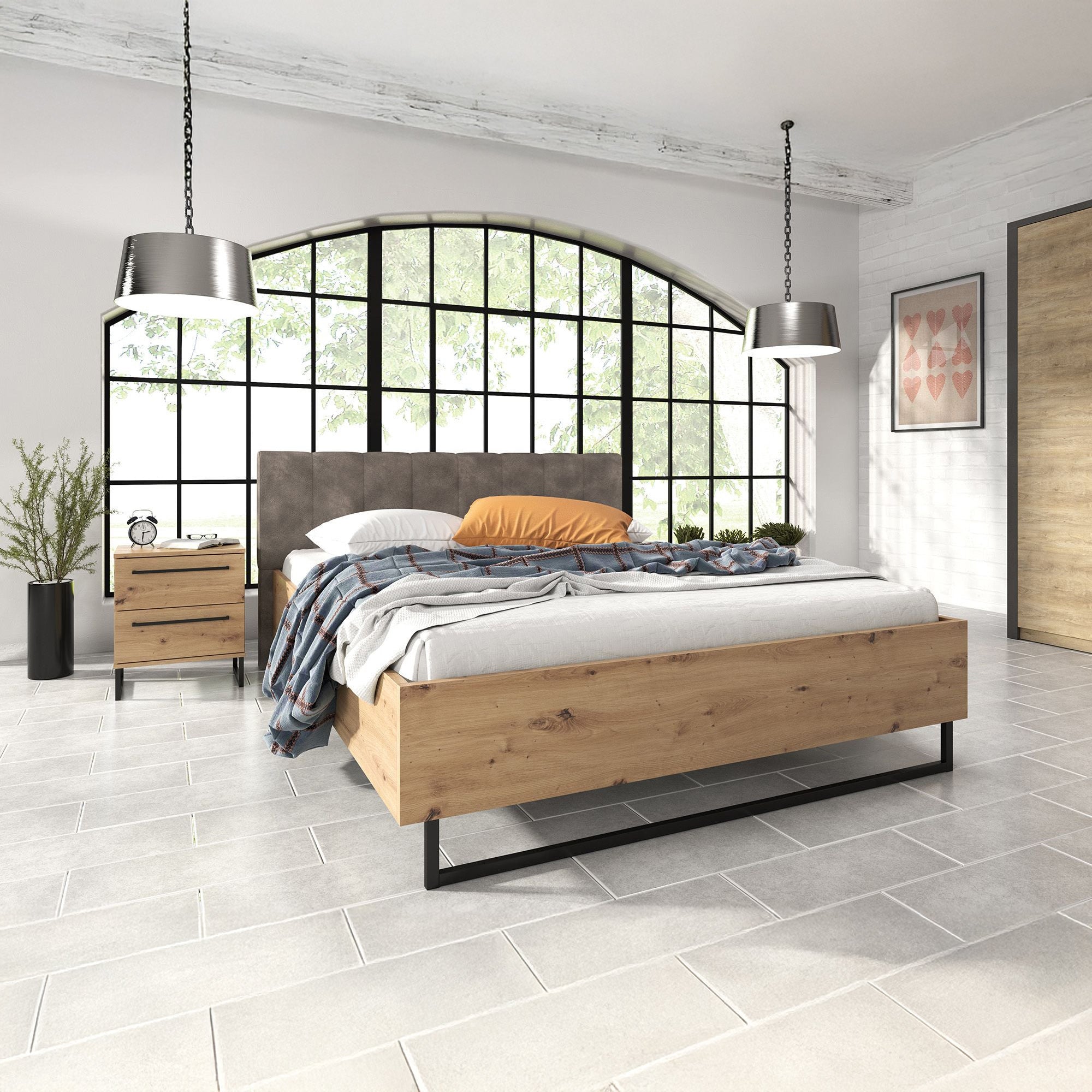 Slaapkamer Saturn - Eiken - Zwart - 160 - Groot