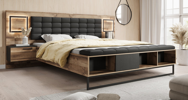 Serena - Tweepersoonsbed met nachtkastjes - Eiken - 180x200 cm