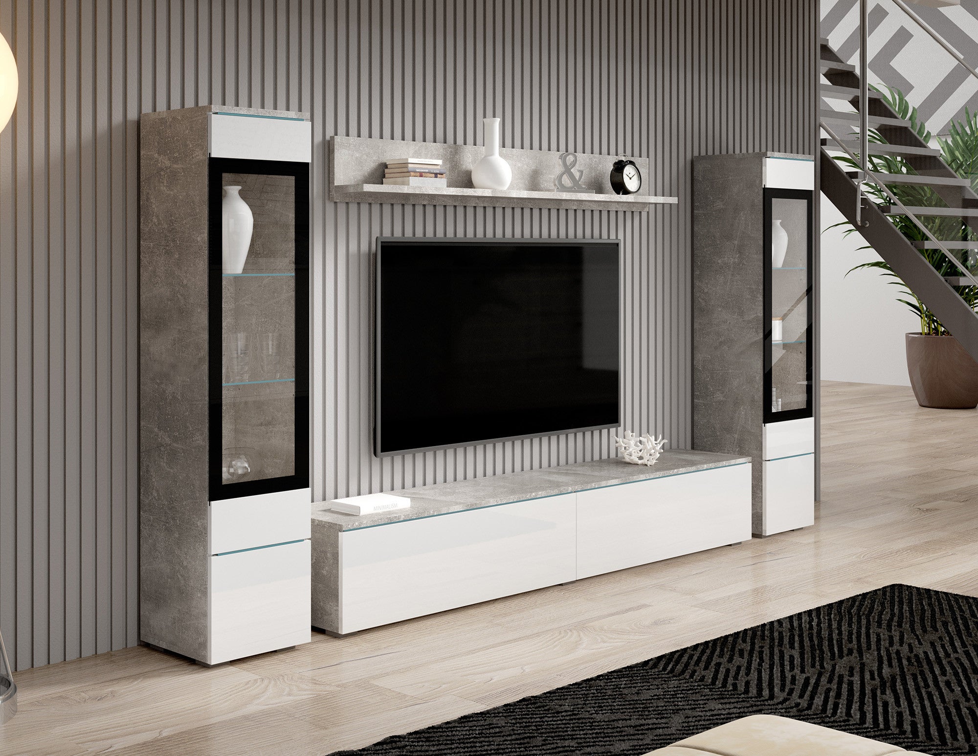 Variety - Wandmeubel - Wit/betonlook - 180x33x32 cm