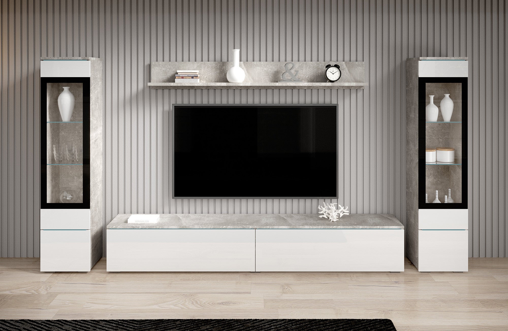 Variety - Wandmeubel - Wit/betonlook - 180x33x32 cm