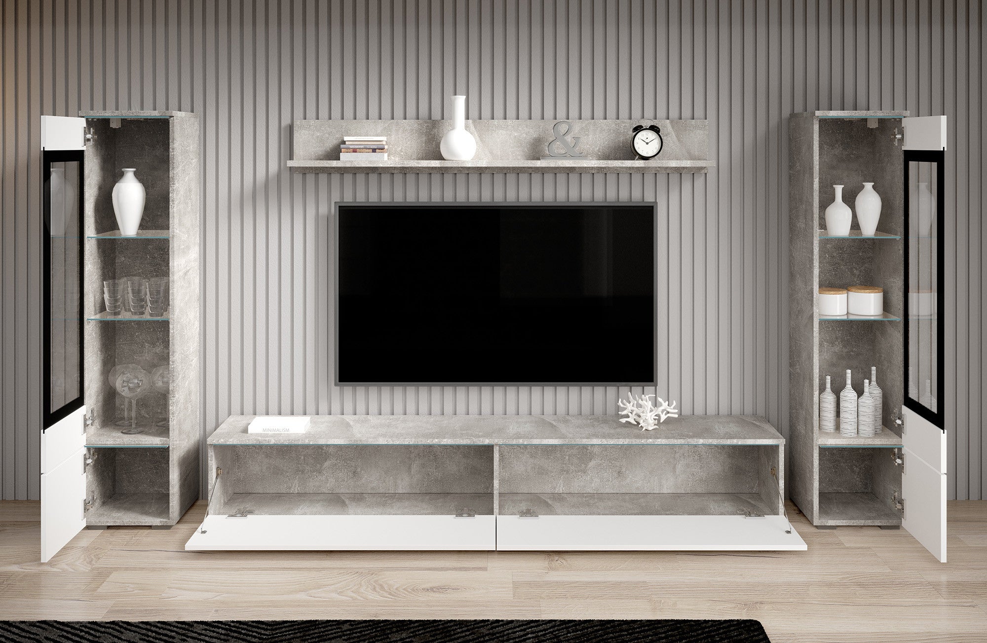 Variety - Wandmeubel - Wit/betonlook - 180x33x32 cm