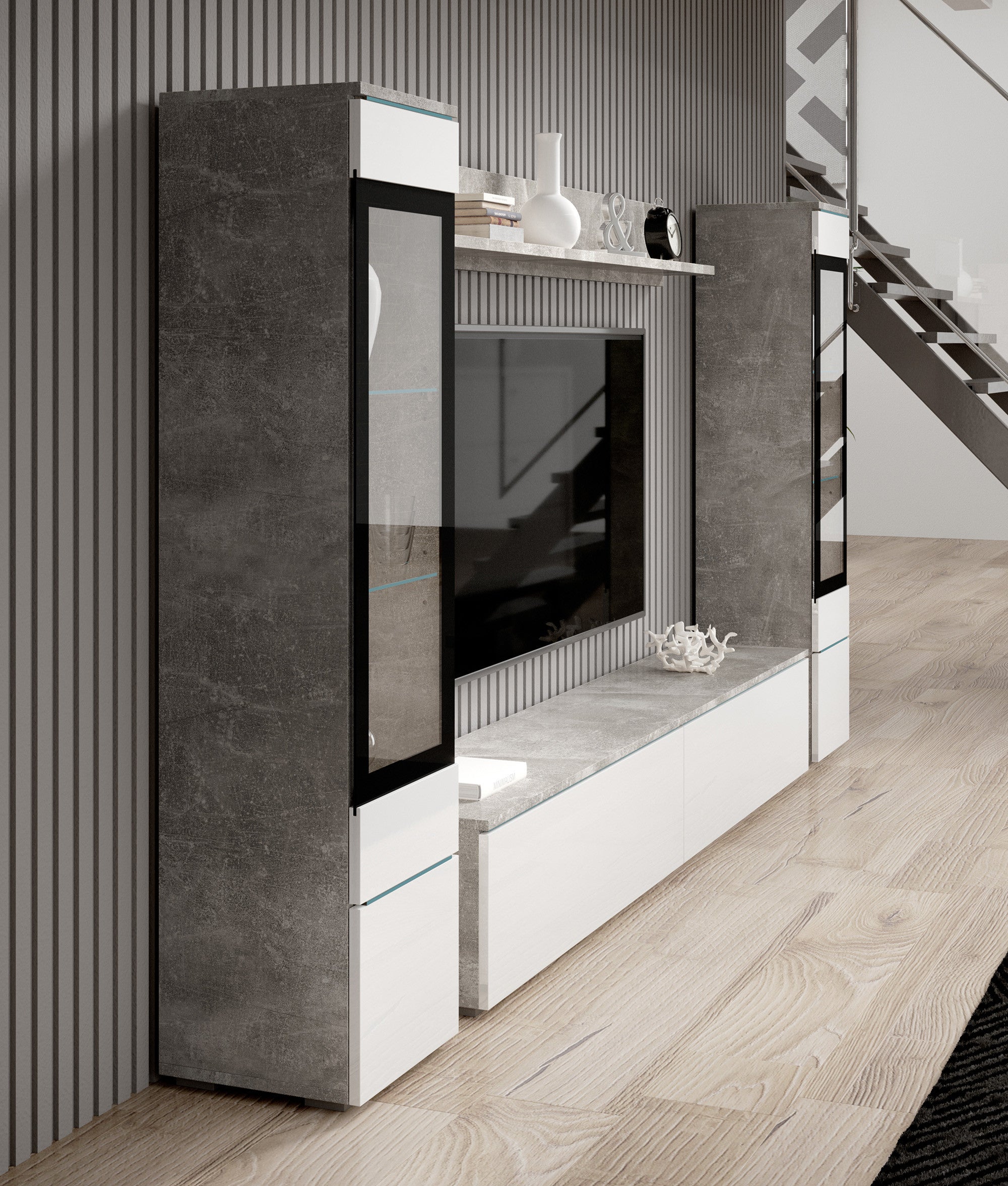 Variety - Wandmeubel - Wit/betonlook - 180x33x32 cm