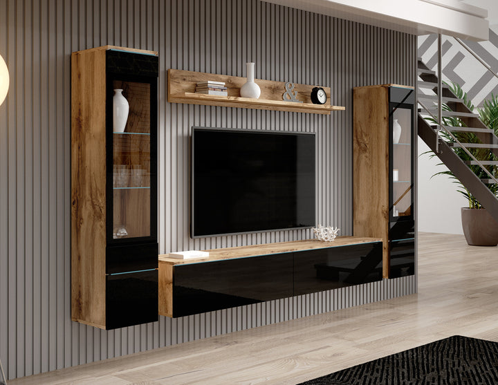 Variety - Wandmeubel - Zwart/eiken - 180x33x32 cm