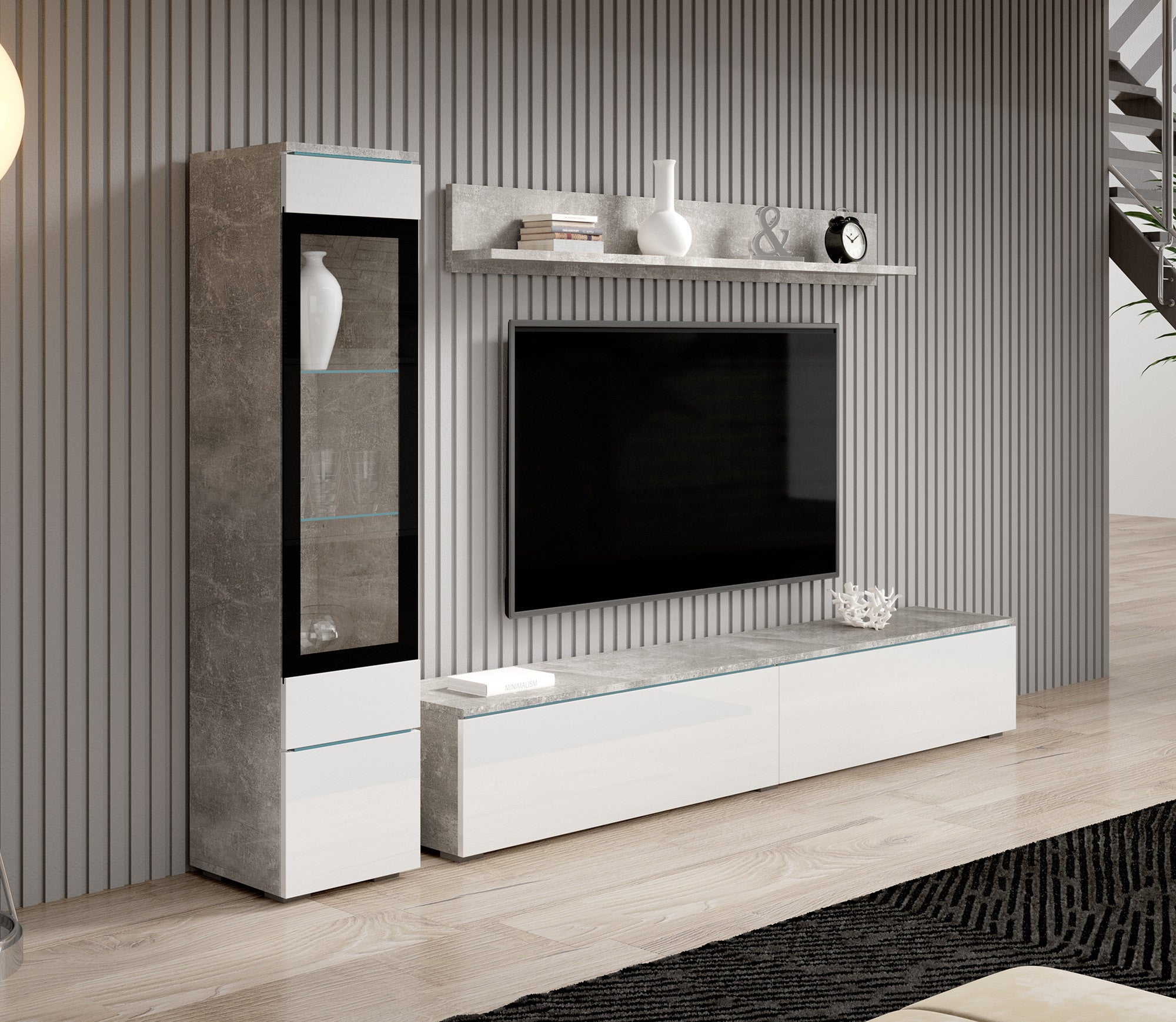 Verity - Wandmeubel - Wit/betonlook - 180x33x32 cm