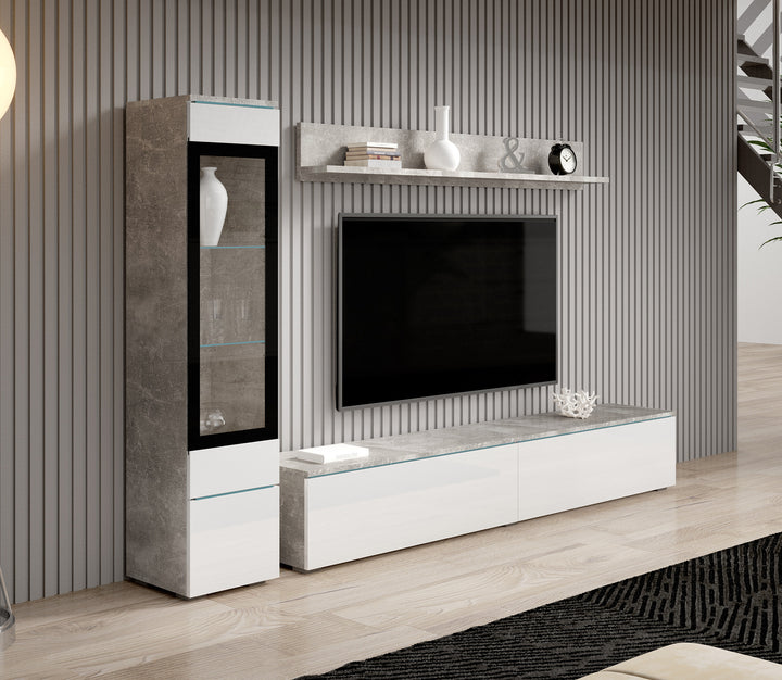 Verity - Wandmeubel - Wit/betonlook - 180x33x32 cm