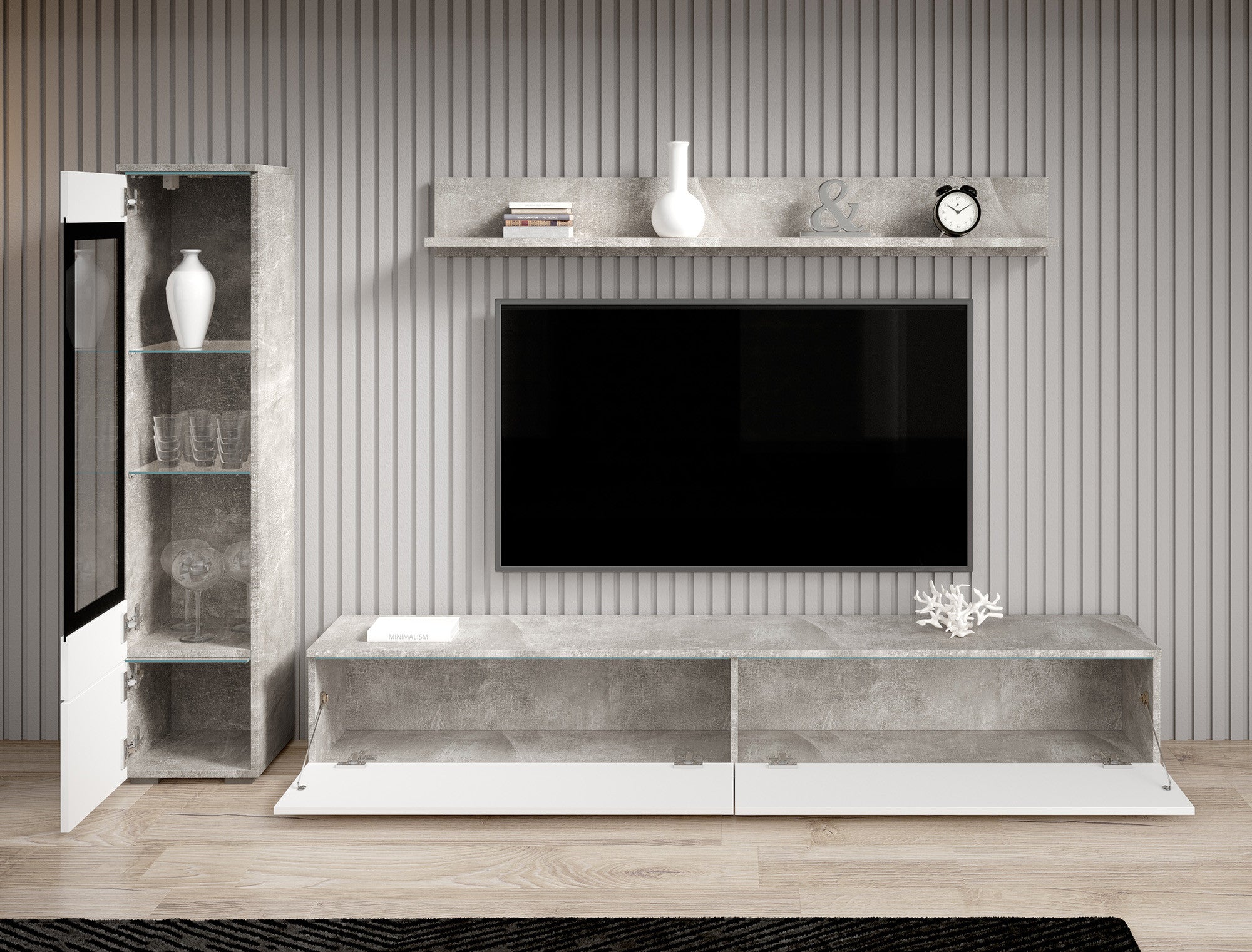 Verity - Wandmeubel - Wit/betonlook - 180x33x32 cm