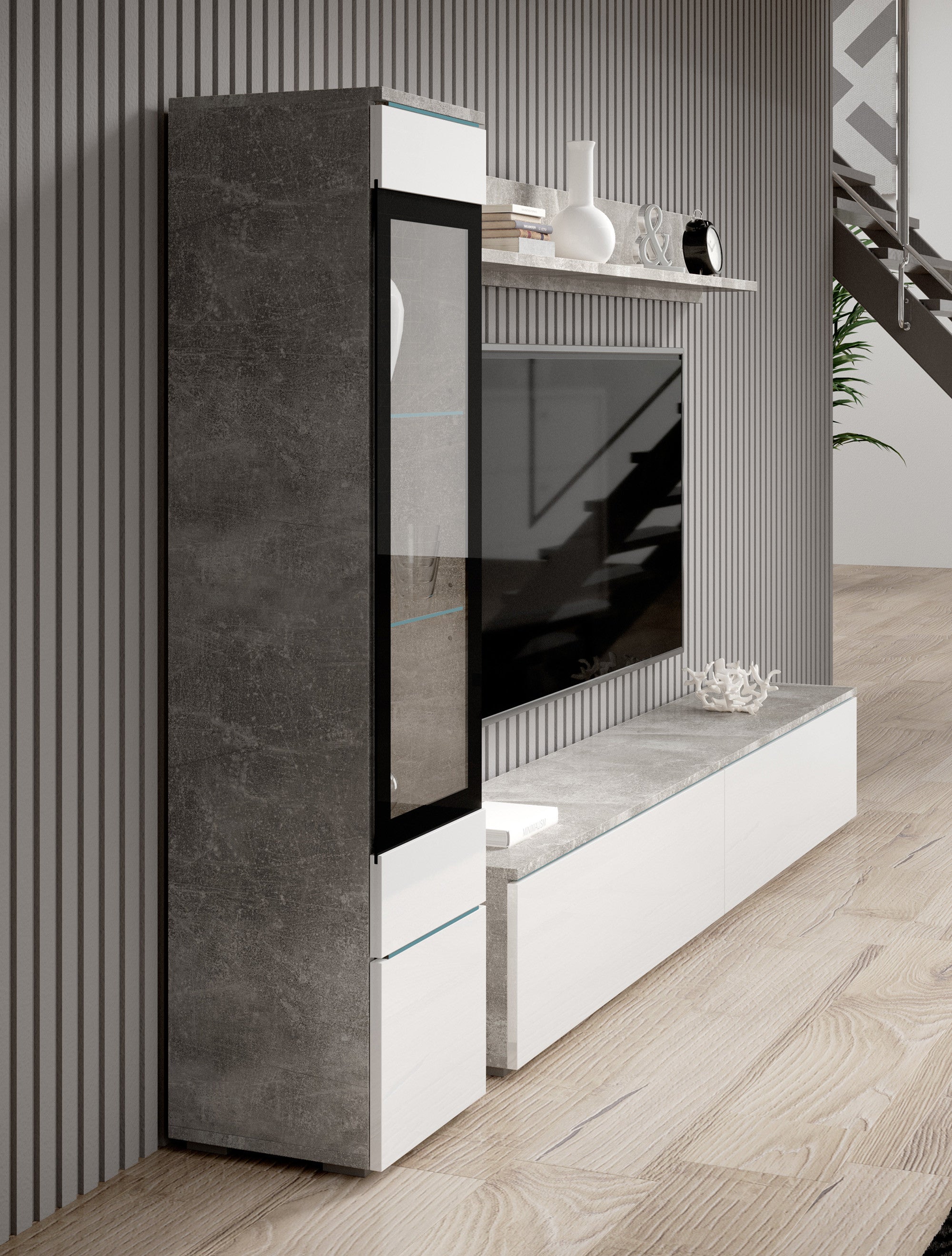 Verity - Wandmeubel - Wit/betonlook - 180x33x32 cm
