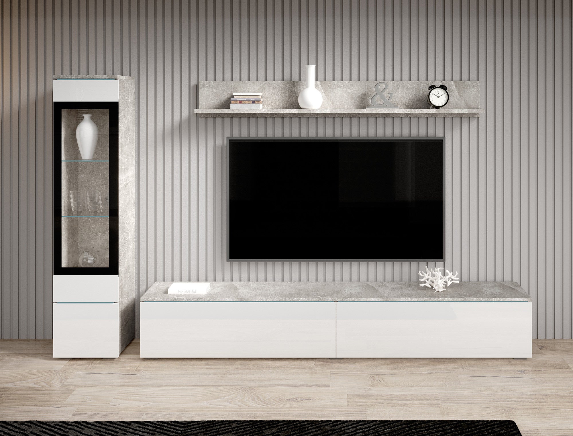 Verity - Wandmeubel - Wit/betonlook - 180x33x32 cm