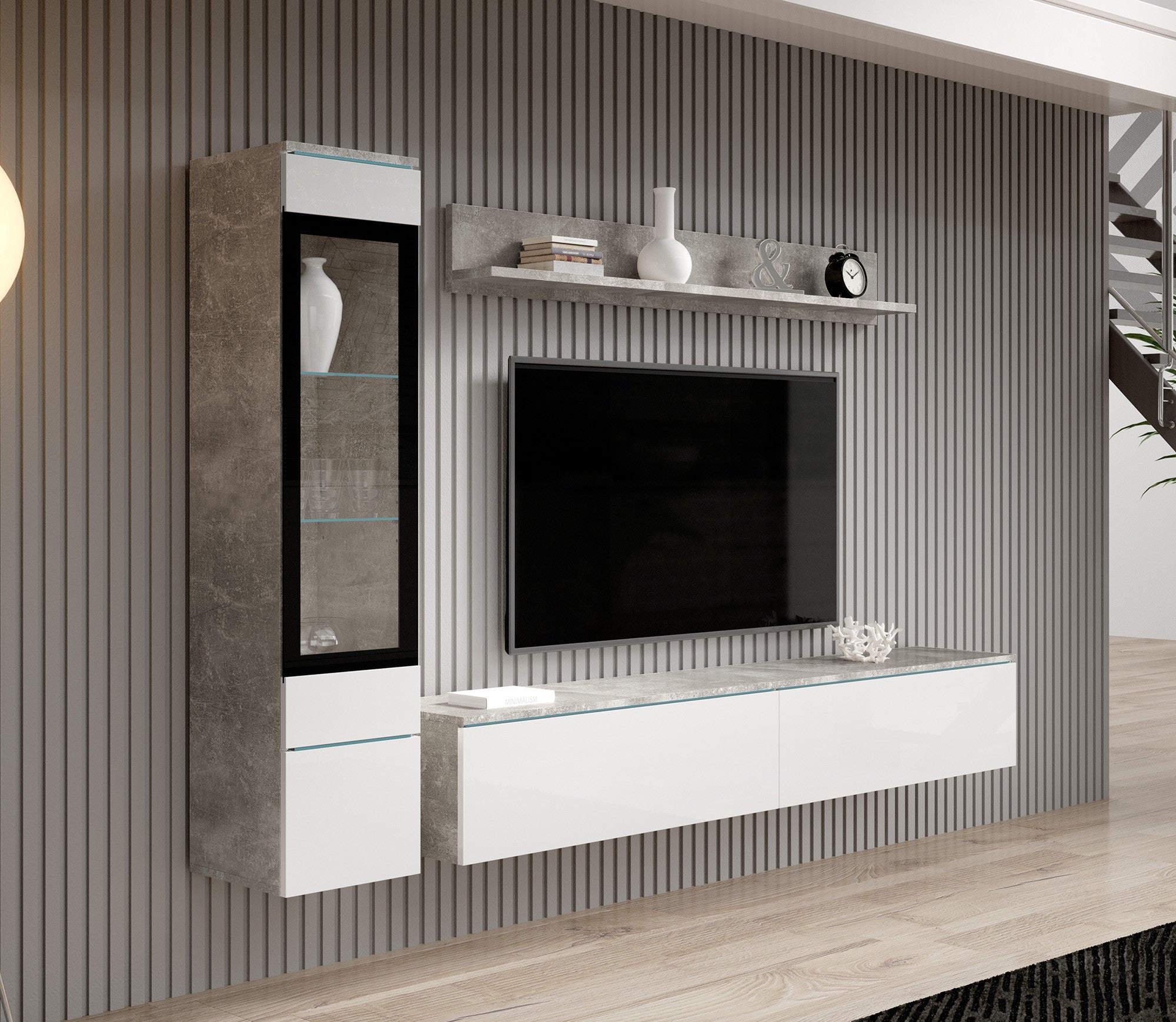 Verity - Wandmeubel - Wit/betonlook - 180x33x32 cm