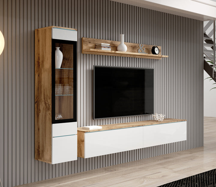 Verity - Wandmeubel - Wit/eiken - 180x33x32 cm