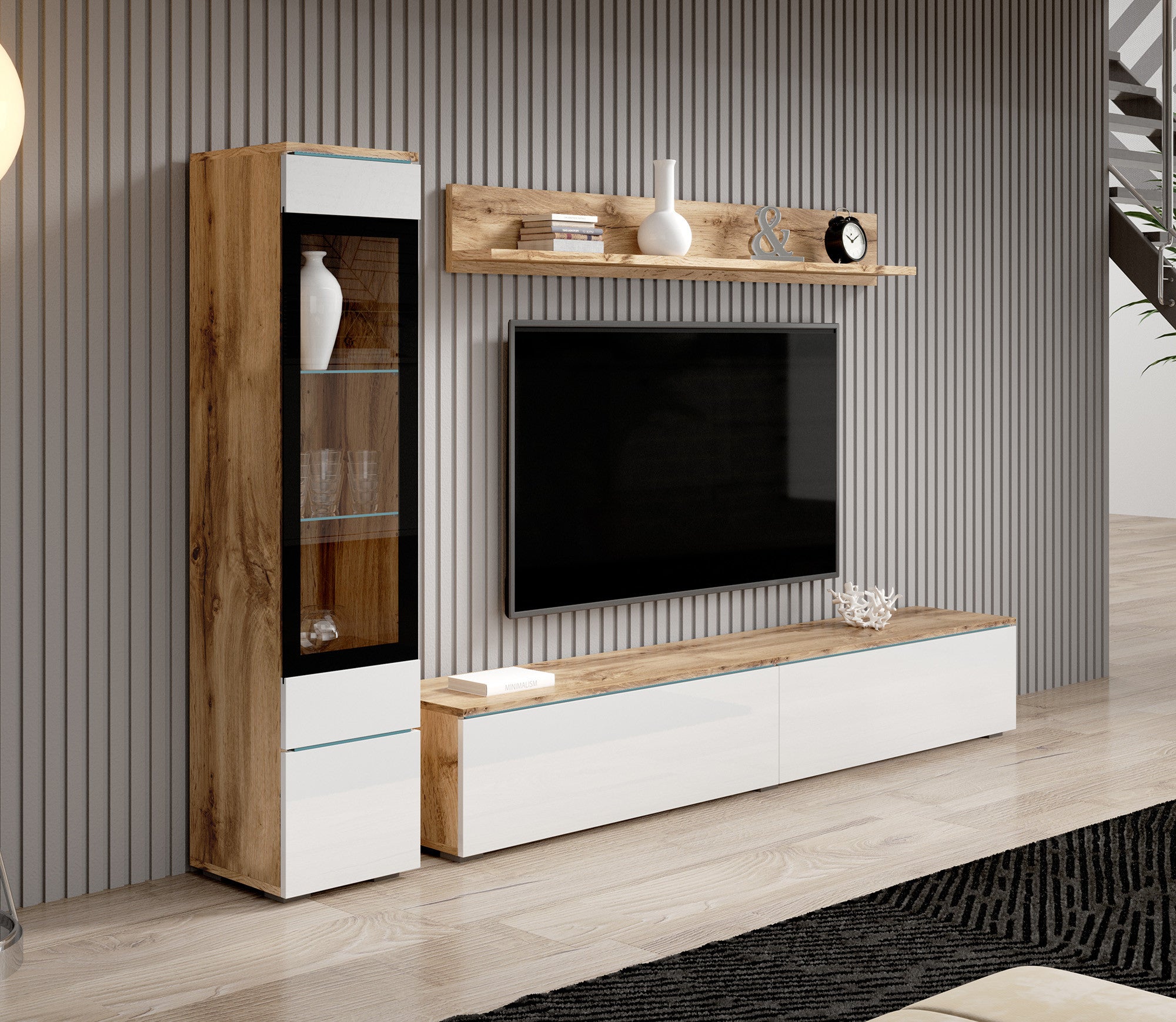 Verity - Wandmeubel - Wit/eiken - 180x33x32 cm